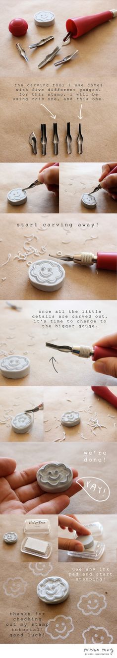 the process of making buttons is shown here