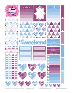 the printable planner sticker is shown with pink flowers and hearts