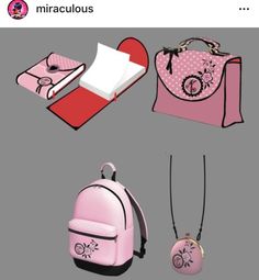 pink backpacks, books and other items are arranged on a gray background with text