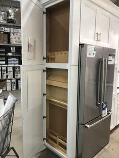 a refrigerator and freezer combo in a store