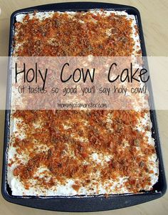 This easy to make Holy Cow Cake will have you saying "Holy Cow!" after the first bite. Chocolate, Butterfinger, caramel, and whipped cream all in 1 bite. Holy Cow Cake, Cow Cake, Cow Cakes, Coconut Dessert, Poke Cakes, Monkey Bread, Poke Cake, Cake Mix Recipes, Köstliche Desserts