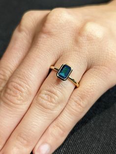 Saphire Engament Ring Bezel, Teal Gemstone Ring, Green Sapphire Bezel Ring, Bezel Set Sapphire Ring, Blue Emerald Jewelry For May Birthstone, Solitaire Sapphire Ring, Blue May Birthstone Jewelry For Anniversary, Blue Emerald Cut Ring With Bezel Setting, Blue Emerald Cut Rings With Bezel Setting