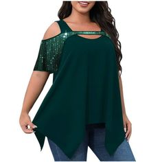 About off the shoulder tops for women : Features: Plus Size Dressy Tops Women Irregular Hem Cutout Flowy Swing Blouse Plus Size Cold Shoulder Short Sleeve Shirt Tunic If you want a unique pattern in your everyday wardrobe, this yoga tank tops is the exact piece you need! The simple silhouette is casual chic and never out of date. It will be a perfect gift for your girlfriend, wife, mama, auntie, grandma, or your best friends! Occasion:This peasant blouses for women is pretty great for summer era Simple Tops For Women, Plus Size Dressy Tops, Simple Tops, Off The Shoulder Tee, Comfortable Blouses, Womens Tops Dressy, Flowy Design, Legging Sport, Irregular Hem