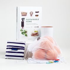 the contents of a kit including an egg, coffee cup, and other items are shown