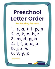 a poster with the words preschool letter order for reading success