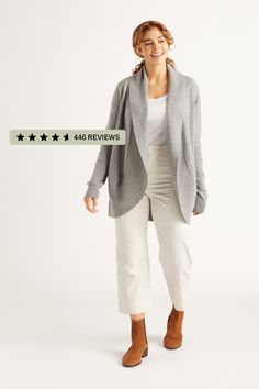 Another take on our classic cashmere cardigan. Featuring a shawl-collar and ribbed trim, this open cardigan is made from 100% Grade A Mongolian cashmere.  | Quince | Women's Mongolian Cashmere Open Cardigan Sweater in Heather Grey, Size Large Cashmere Shawl Collar Sweater Coat For Work, Versatile Cashmere Cardigan For Layering, Elegant Cashmere Cardigan With Relaxed Fit, Versatile Everyday Cashmere Outerwear, Everyday Solid Color Cashmere Cardigan, Winter Cashmere Cardigan With Shawl Collar, Versatile Cashmere Cardigan For Winter, Fall Cashmere Cardigan For Daywear, Classic Spring Cashmere Sweater Coat