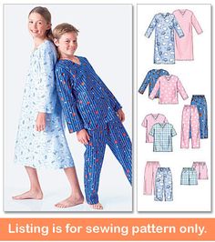 Sewing Pattern Make Sleepwear for Boys and Girls This listing is for one sewing pattern to make all of the items listed below. Directions and pattern pieces are included. Please note that anything else shown as well as any fabric or supplies needed are not included. Brand new and uncut. This sleepwear is casual and comfy! Choose from a good selection of nightshirts and long and short pajamas for both boys and girls. Pattern Makes: *long sleeve nightshirt *long sleeve pajama top *short sleeve paj Pajama Pattern, Girls Shirt, Mccalls Sewing Patterns, Mccalls Patterns, Pajama Bottoms, Pullover Shirt, Kids Pajamas, Night Shirt, Long Sleeve Pyjamas