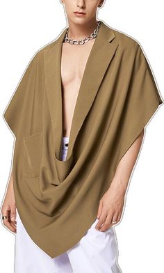 Oversized Cape Top In Casual Style, Oversized Casual Cape Top, Casual Beige Long Sleeve Cape, Poncho Tops, Poncho Cape, Fashion Mens, Jacket Coat, Jacket Tops, Men Short Sleeve