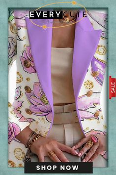 Light Purple Casual Print Patchwork Cardigan Turn-back Collar Outerwear Elegant Patchwork Outerwear For Spring, Patchwork Cardigan, Wholesale Fashion, Light Purple, Buy Now, Shop Now, Turn Ons, Collar, Purple