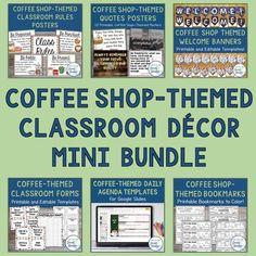 the coffee shop themed classroom decor mini bundle includes posters, notebooks and other items