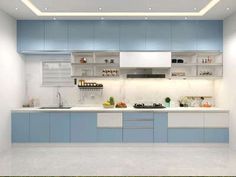 modern kitchen design in kolo blue and white