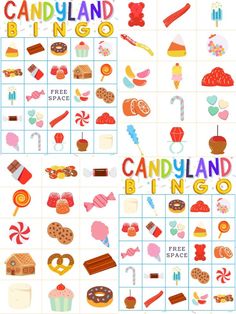 the candyland bingo game is filled with sweets and candies