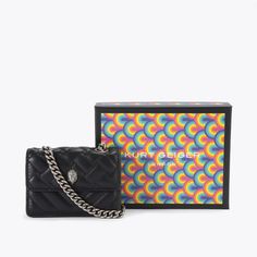 Shop MICRO KENSINGTON Black Micro Quilted Cross Body Purse by KURT GEIGER LONDON at official Kurt Geiger Site. Micro Kensington Bag, Kurt Geiger Bag, Quilted Cross, Micro Bags, Micro Bag, Chevron Patterns, Girly Bags, Swimming Bag, Cross Body Purse