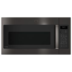 a black microwave oven with the door open