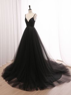 A-Line V Neck Tulle Black Long Prom Dress, Black Long Formal Dress Prom Dresses For Teens Black, Prom Dresses Long Black, Champagne Formal Dresses, Prom Dresses Black, Long Formal Dress, Classy Prom Dresses, Pretty Prom Dresses, Dress A Line