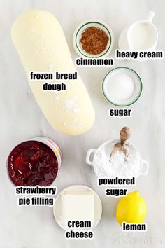 ingredients to make cranberry cheesecake on a white countertop with text overlay