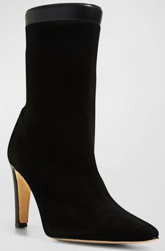 Black suede ankle boots featuring nappa leather trim, rear zip closure and block high heel. Black Friday Shoes, Best Black Friday Sales, Black Friday Sales, Black Suede Ankle Boots, Best Black Friday, Best Black, Suede Ankle Boots