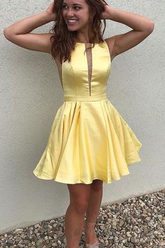 Cute A-line Short Yellow Homecoming Dresses Yellow Homecoming Dress, Yellow Homecoming Dresses, Prom Dresses 2019, Party Dresses Online, A Line Shorts, Short Prom Dress, Prom Formal, Short Prom, Homecoming Dresses Short