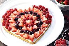 valentine's day fruit pizza on a white plate