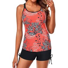 Women's Swimsuit Tankini Top New With Tag Brand Tag Size M / Us 8-10 Details: Drawstring Detail / Soft Removable Padding / Adjustable Strappy Back Fabric: 85% Polyester; 15% Spandex Color Orange Red All Over Floral Print Casual Orange Sleeveless Swimwear, Casual Fitted Orange Swimwear, Orange Stretch Tankini For Vacation, Stretch Orange Tankini For Vacation, Orange Stretch Summer Tankini, Summer Stretch Orange Tankini, Fitted Orange Tankini For Poolside, Fitted Orange Tankini For Summer, Modest Tank Tops