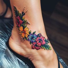 Ankle Bracelet Tattoo Design Masterpiece Ankle Tattoo Ideas For Women, Flowers Tattoos For Women, Hawaiian Flower Tattoos, Ankle Tattoo Designs, Ankle Bracelet Tattoo, Beautiful Tattoos For Women, Tattoos For Women Flowers, Stomach Tattoos, Tasteful Tattoos