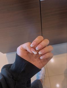 Trending Short Acrylic Nails, Acrylic Nails Coffin Short French Tip, V French Tips Nails, Pink And White French Tip Acrylic Nails Coffin, Simple Birthday Acrylic Nails, Square V French Tip Acrylic Nails, Pink V French Tip Nails Short, Pink With French Tip Nails, White V Tip Nails Coffin