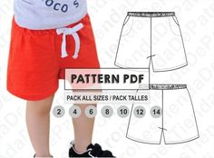 an image of a child's shorts pattern with the measurements for each item in it