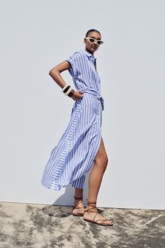 Blue / White Blue And White Dress, Midi Shirt Dress, Jeans Rock, Skorts, Striped Linen, Blazer Dress, Swimwear Accessories, Collar Dress, Zara Dresses