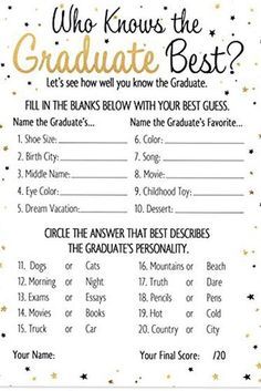 a printable graduation game with the words, who knows the graduate best?