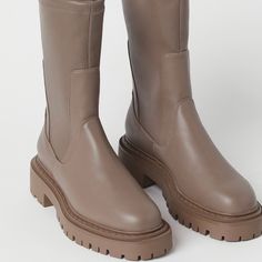 New Never Worn Or Used Size 5 No Box Just Boots Faux Leather Price Is Set Beige Brown Boots, H&m Leather Winter Boots, Trendy H&m Boots With Round Toe, Trendy H&m Round Toe Boots, H&m Trendy Round Toe Boots, Taupe Ankle Boots, H&m Boots, Platform Chelsea Boots, Botas Chelsea