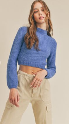 Fuzzy, crop sweater with shoulder pads! Mock Neck Crop Top, Fuzzy Sweater, Crop Sweater, Top Sweater, Crop Top Sweater, Neck Crop Top, Mock Neck Sweater, New Arrival Dress, Sweater Weather