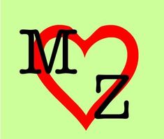 the word i love mz written in black and red on a lime green background