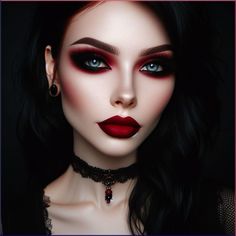 Gothic makeup dark red Red Black Halloween Makeup, Vampire Makeup Looks Tutorial, Red And Black Vampire Makeup, Makeup For Black And Red Dress, Diy Vampire Makeup Women, Goth Glam Makeup Tutorial, Masquerade Make Up, Black And Red Smokey Eye Makeup, Smeared Makeup Aesthetic