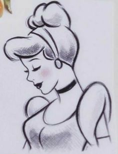 a drawing of a woman with a bun on her head, wearing a dress and earrings