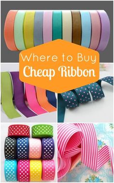 different types of ribbons are shown with the words where to buy cheap ribbon on them