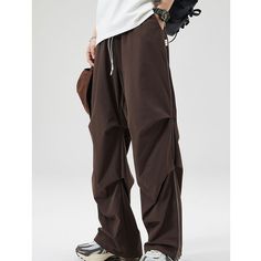 Summer Wide Leg Straight Paratrooper Cargo Pants Fabric: 90% Nylon+10% Spandex Size: S, M, L, XL, 2XL, 3XL Multiple Color Selections: Black, Coffee  Season: Spring, Fall, Summer Brown Full-length Parachute Pants For Streetwear, Brown Parachute Pants With Side Pockets For Outdoor, Brown Baggy Pants For Outdoor, Casual Brown Parachute Pants For Outdoor, Brown Wide Leg Outdoor Pants, Brown Wide Leg Pants For Outdoor, Brown Wide Leg Pants For Outdoors, Dance Pants Hip Hop, Dance Pants