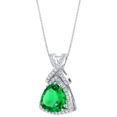 Peora.com - 14K White Gold Created Colombian Emerald and Lab Grown Diamond Pendant 4.77 Carats Total Trillion Cut P10124, $629.99 (https://www.peora.com/14k-white-gold-created-colombian-emerald-and-lab-grown-diamond-pendant-4-77-carats-total-trillion-cut-p10124) Jewelry Questions, Blue Sapphire Bracelet, Blue Sapphire Necklace, Emerald Pendant, Colombian Emeralds, Emerald Necklace, Emerald Earrings, Emerald Gemstone, Diamond Pendant Necklace