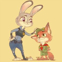 a drawing of a rabbit and a fox standing next to each other