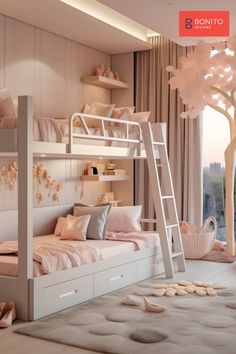 A colorful and playful kids' loft bed with a built-in slide, creating an exciting and space-saving sleeping and play area in a child's room Bunk Beds For Girls Room, Gender Neutral Kids Room, Shared Nursery, Girls Bunk Beds, Newborn Room, Kids Loft Beds, Bunk Bed Designs