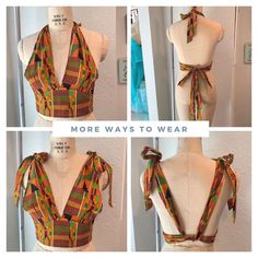 Stay fresh and cute with this cotton tie halter top. Ties are long enough to tie in various ways. One top 4 styles! Print is a colorful Kente African cotton fabric to keep you cool during this heatwave.  Sizes available are XSmall to 3XLarge: XS -  Bust 32in Waist Free SM-  Bust 34in Waist Free MD-  Bust 36in Waist Free LG -  Bust 38in Waist Free XL -  Bust 40in Waist Free 2XL- Bust 42in Waist Free 3XL- Bust 44in Waist Free Feel free to message me with any questions. Halter Neck Top With Tie Straps For Vacation, Vacation Halter Neck Top With Tie Straps, Cotton Halter Neck Top For Day Out, Bohemian Style Tie Back Top For Day Out, Bohemian Tie Back Top For Day Out, Summer Cotton Tie Neck Top, Cotton Summer Halter Top With Tie Back, Summer Cotton Halter Top With Tie Back, Cotton Tie Back Halter Top For Day Out