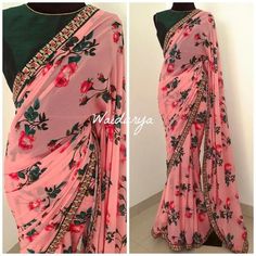 Floral Sarees, Floral Print Sarees, Women Saree, Saree For Women, Georgette Blouse, People Women, Saree Trends, Trendy Sarees, Printed Saree