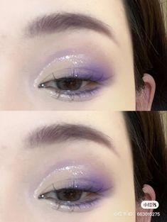 White And Purple Eyeshadow, Speak Now Inspired Makeup, Soft Purple Makeup Looks, Purple Aesthetic Makeup, Purple Douyin Makeup, Makeup For Almond Eyes, Y2k Eye Makeup, Lavender Eye Makeup