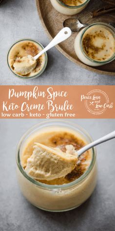 pumpkin spice keto creme in small glass bowls with spoons