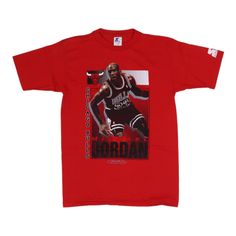 Original 1991 Michael Jordan Chicago Bulls NBA Starter Shirt. This is a true vintage shirt, not a modern reproduction. Sizes vary so please use measurements for best idea on fit. No back graphics. Shirt is in excellent condition, no holes, no stains. This shirt comes laundered and ready to wear. Tag Size: Medium Material: 100% Cotton Pit to Pit: 18 inches Collar to Hem: 28 inches Red Graphic Print Throwback Top, Red Throwback Top With Graphic Print, Red Throwback Style Top With Graphic Print, Throwback Basketball T-shirt With Short Sleeves, Jordan Chicago, Michael Jordan Chicago Bulls, Graphics Shirt, Vintage Clothing Men, Kansas City Mo