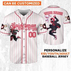 Custom Disney Spiderman Spiderverse Miles Morales Baseball Jersey 1 Casual Black Sublimation T-shirt With Character Print, Black Casual Sublimation T-shirt With Character Print, Graphic Print Jersey For Fan Merchandise, Breathable Cotton Jersey For Sports Events, Customizable Cotton Crew Neck Jersey, Customizable Team-colored Baseball Jersey, Customizable Cotton Baseball Jersey, Customizable Cotton Sporty Baseball Jersey, Cotton Sports Jersey With Letter Print