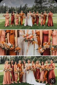 the bridesmaids are all dressed in different colors