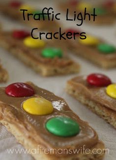 some cookies with candy on them and the words traffic light crackers