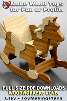 a wooden toy rocking horse with the words make wood toys for fun or profits