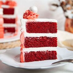 a slice of red velvet cake on a plate