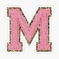 the letter m in pink and gold glitter sticker